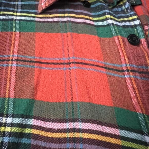 Vintage J Crew Oarsman Plaid Flannel Button Down Orange Green Small Fall Layer - Picture 5 of 5